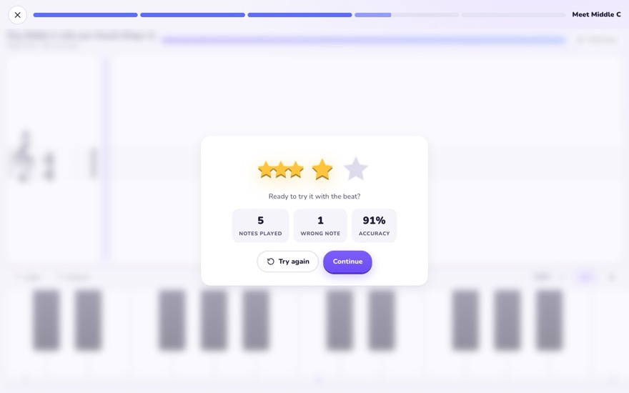 Results out of five stars, with the next step offered: try it with the beat.
